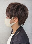 ツーブロック マッシュ ダークブラウン 20代 緩めパーマ 