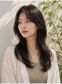 ロングウルフ地毛風カラーうざバング女子力30代40代50代大人