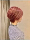 20代30代大人可愛い★小顔丸みショート春カラーピンク