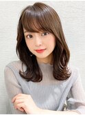 デジタルパーマ前髪パーマ韓国くびれミディアムチェリーブラウン