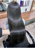暗髪　グレージュ　髪質改善　縮毛矯正