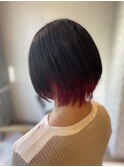 インナーカラー×レッド系×ショートボブ