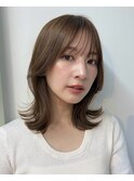 ミディアムレイヤー/くびれヘア/アプリコットオレンジ/20代/30代