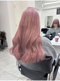 モーヴピンク ブリーチ2.3回 巻き髪 韓国レイヤー