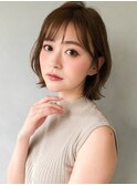 ボブルフ大人かわいいピンクベージュ薄めバングくびれモテ髪