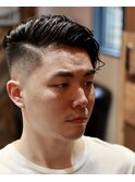 <理容室><バーバー>短髪黒髪ツーブロックニュアンスパーマ