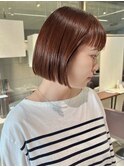 ピンクオレンジ×定番ミニボブ