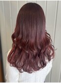 ピンクブラウン ロングレイヤー ブリーチなしカラー 暖色系