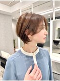 小顔見せショートベージュカラーブリーチしない透明感カラー