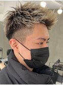 アップバングツーブロックバーバーフェードツイストメッシュ