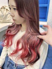 【SENA】インナーカラーグラデーション ピンク レッド赤髪