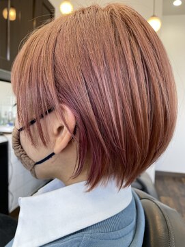 美容室 夢先案内 ピンクベージュ+イヤリングカラー(ブリーチ必須)