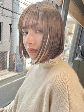 トルネード(TORNADO) 前髪あり切りっぱなしボブ パーマ オリーブベージュ t127
