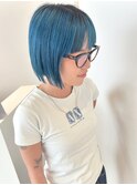 福井 大和田 ハイトーンカラー ボブ ペールブルー 水色