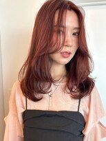 パーク 福岡天神西通り店(parc)&nbsp;オレンジブラウン　センターパート　レイヤーカット　小顔カット