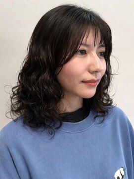 オレンジペコ(orange peco) 顔周りカット デジタル パーマ アッシュブラック 20代 30代