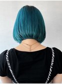 大人可愛い立体感ボブエメラルドグリーンカラーダブルカラー