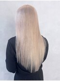 ホワイトブロンドロング美髪韓国ヘアおくれ毛_ba543051