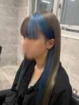 ルイス(L'wis)&nbsp;グレージュ×ブルー デザインカラー 渋谷 学割 ブリーチ