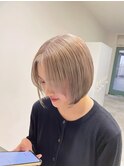 ダブルカラー/グレーベージュ/黒髪/レイヤーロング/ケアブリーチ