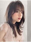 イメチェン姫カット前髪セミディシアーカラー艶感#342e0515