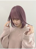 ミルクティーピンクグレージュミディアムウルフレイヤー長めボブ