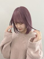 サンク 原宿 表参道(cinq)&nbsp;ミルクティーピンクグレージュミディアムウルフレイヤー長めボブ