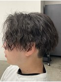 フェザーパーマ/グレーブルーカラー/刈り上げショートパンク