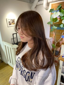 リノショアーズ 辻堂(Rino Shores) 2wayバング韓国前髪シースルーロングレイヤーヘアマロンブラウン