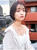 ミニウルフチェリーブラウンブリーチなしショートボブ前髪/柏柏