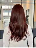 #レッド#ツヤ髪#ブリーチなし#ワンカラー