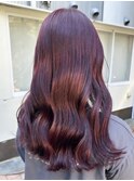 【白石】ブリーチなし赤髪ワインレッド暖色艶カラーロング