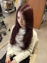 エス 大阪梅田店(es) ワインレッド×レイヤーカット