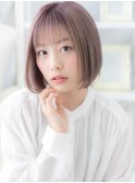 ラベージュ透けバング前下がりぶつ切りボブa越谷10代20代30代