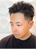 アップバング/ツイストスパイラルパーマ/ツーブロ/フェード短髪