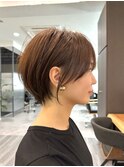 小顔カットショートボブ大人可愛いアッシュオリーブ20代30代40代