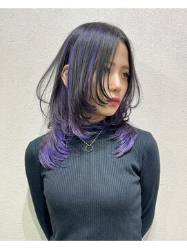 リラス 博多(rilas) アンブレラカラー パープルインナー ミディアムウルフ