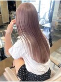 ブリーチなしダブルカラーピンクベージュミディアムボブ30代