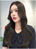 小顔韓国風くびれロングオリーブグレーチャコールグレーレイヤー