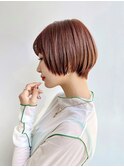 大人ショート前髪ありチョコレートベージュ丸顔面長絶壁K0423