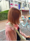 髪質改善カラー×ハイライト 前下がり切りっぱなしボブ