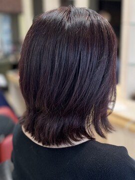 ヘアークリアー せんげん台 ミセス 大人可愛いピンクパープルブラウン 切りっぱなしボブ