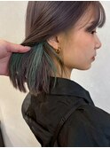 インナーカラーグリーン×ブリーチカラーグレージュ＊ミディアム