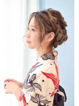 ネオリーブエクラ 上野御徒町店(Neolive eclat) 【浴衣】編み込みミックスのセットスタイル アースカラー