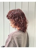 ウルフ　デジタルパーマ　チェリーレッドカラー　ダブルカラー
