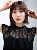 ◯ぱっつん前髪シンプルストレートボブパーマラベンダーピンク