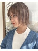 切りっぱなしボブ透明感ベージュシースルーバング