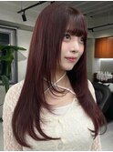 ダブルカラーチェリーレッドピンクブラウン韓国レイヤーロング
