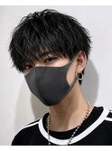 ラウンドマッシュ黒髪ツーブロック