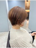 ミニウルフチェリーブラウンホワイトグレージュフェザーパーマ